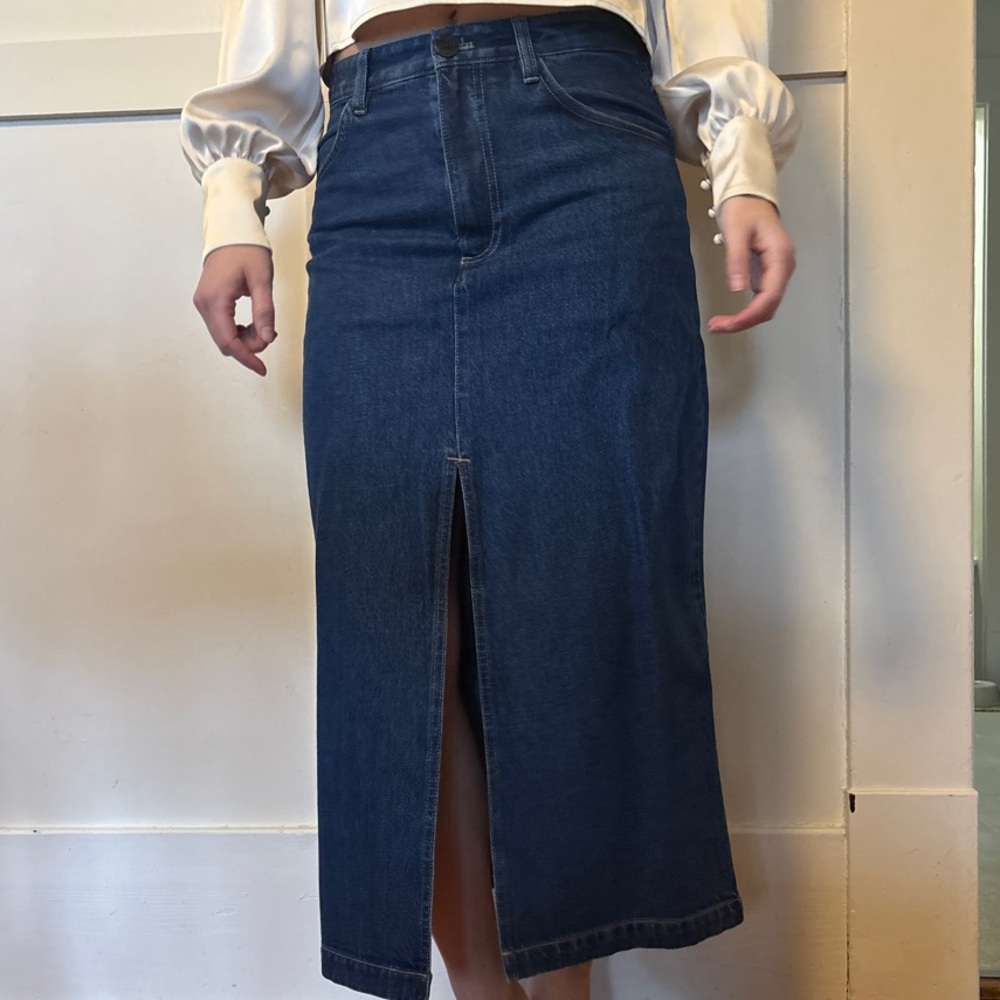 Denim Midi Skirt with Front Slit
